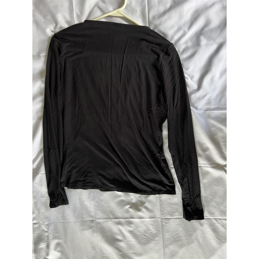 Krisa Shirt Womens XL Black Long Sleeve Cutout Asymmetrical Neck Made USA K-1951 - Picture 6 of 11